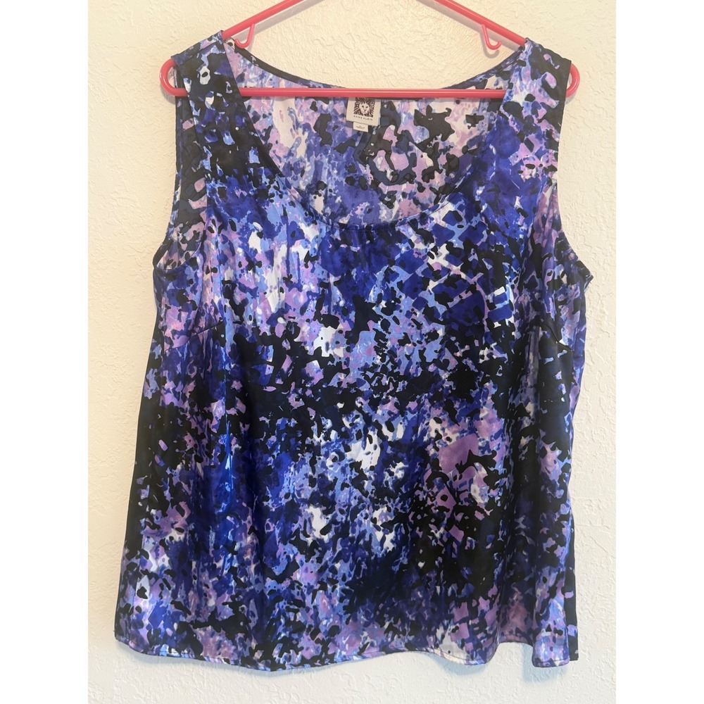 Anne Klein Blue Purple Abstract Print Sleeveless Blouse G1VMAMB0057 Large